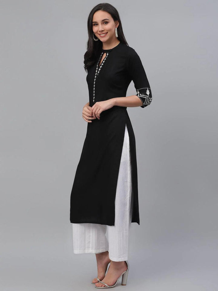 Black Solid Rayon Kurta - ShopLibas