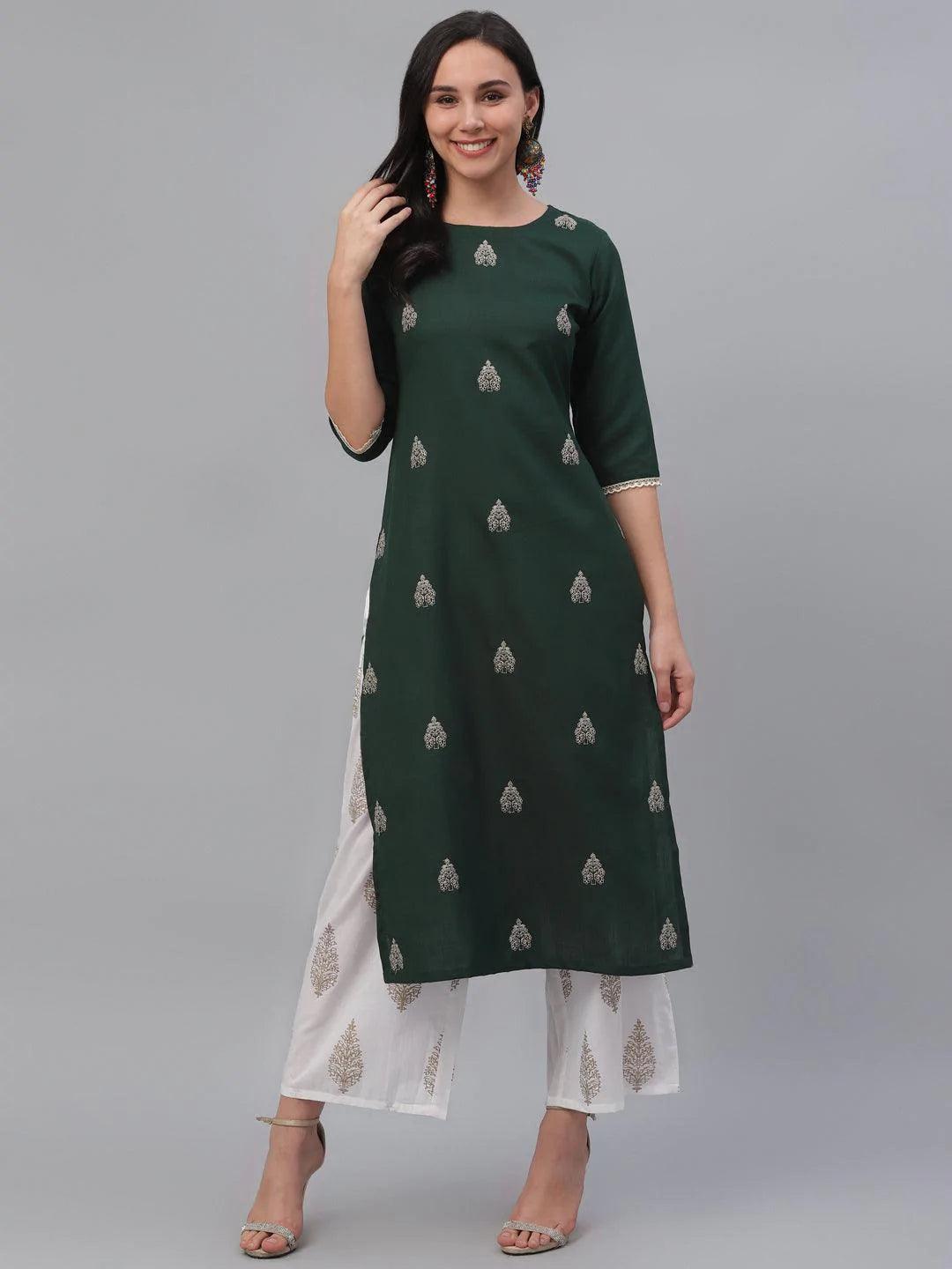 Green Embroidered Rayon Kurta - ShopLibas