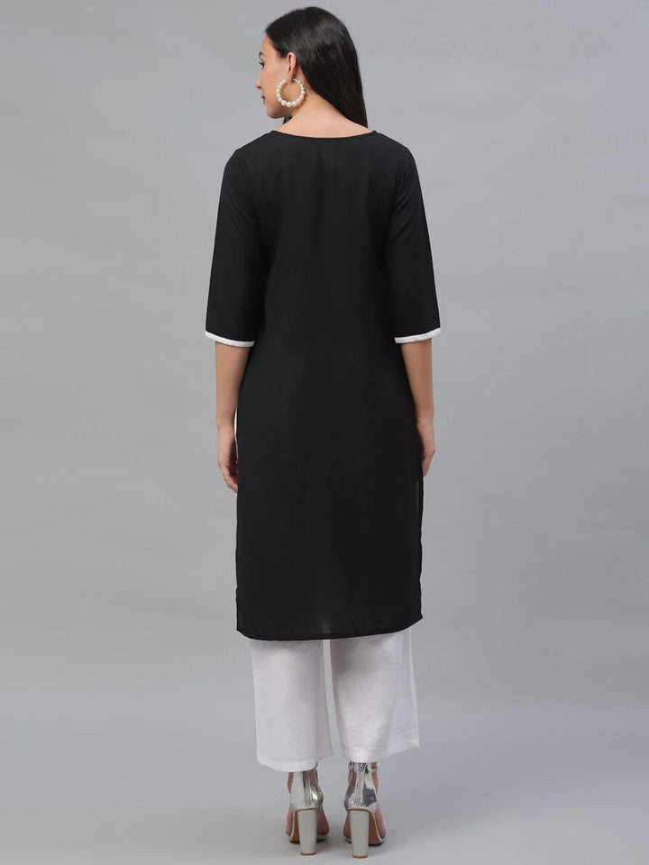 Black Embroidered Rayon Kurta - ShopLibas