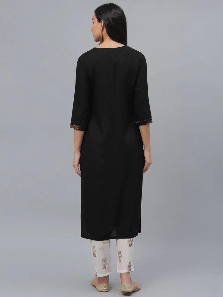 Black Printed Rayon Kurta - ShopLibas
