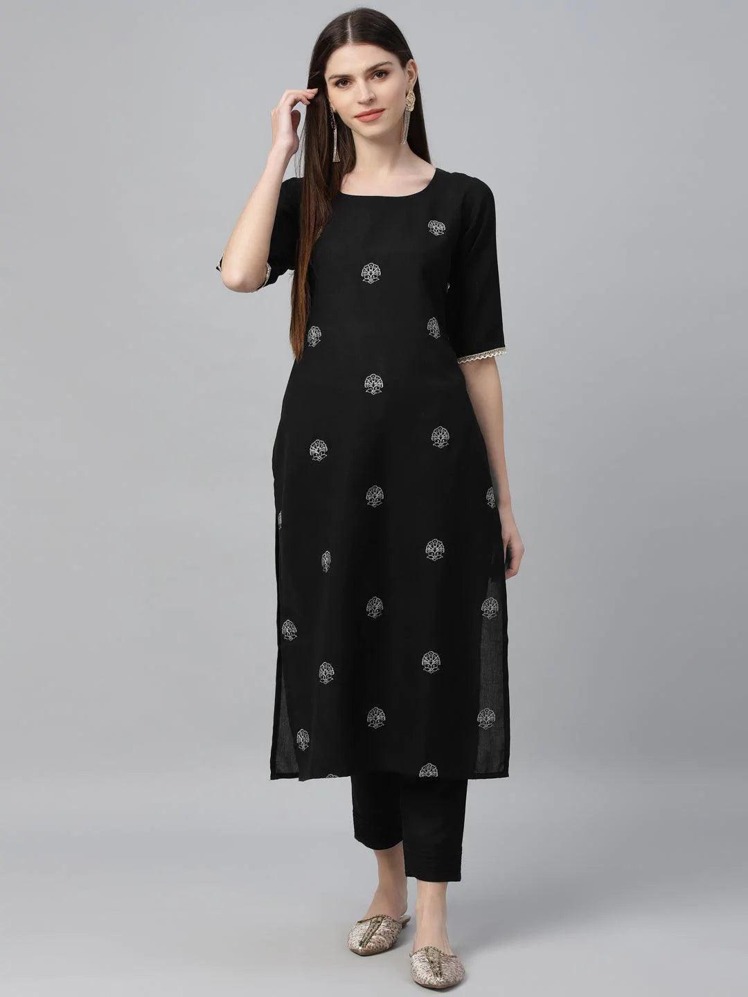 Black Embroidered Rayon Kurta - ShopLibas