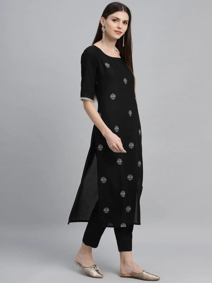Black Embroidered Rayon Kurta - ShopLibas