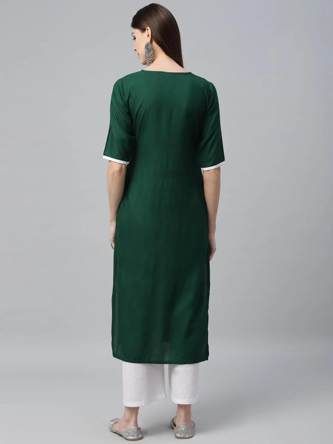 Green Embroidered Rayon Kurta - ShopLibas 