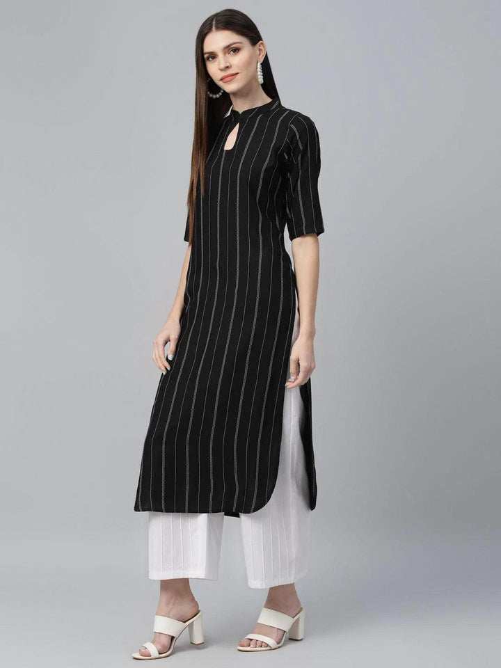Black Striped Rayon Kurta - ShopLibas