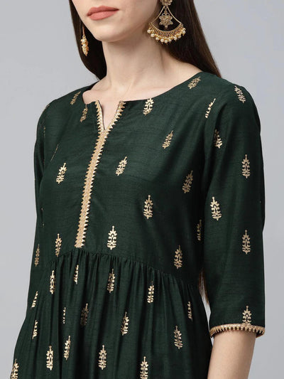 Green Printed Polyester Dress - ShopLibas