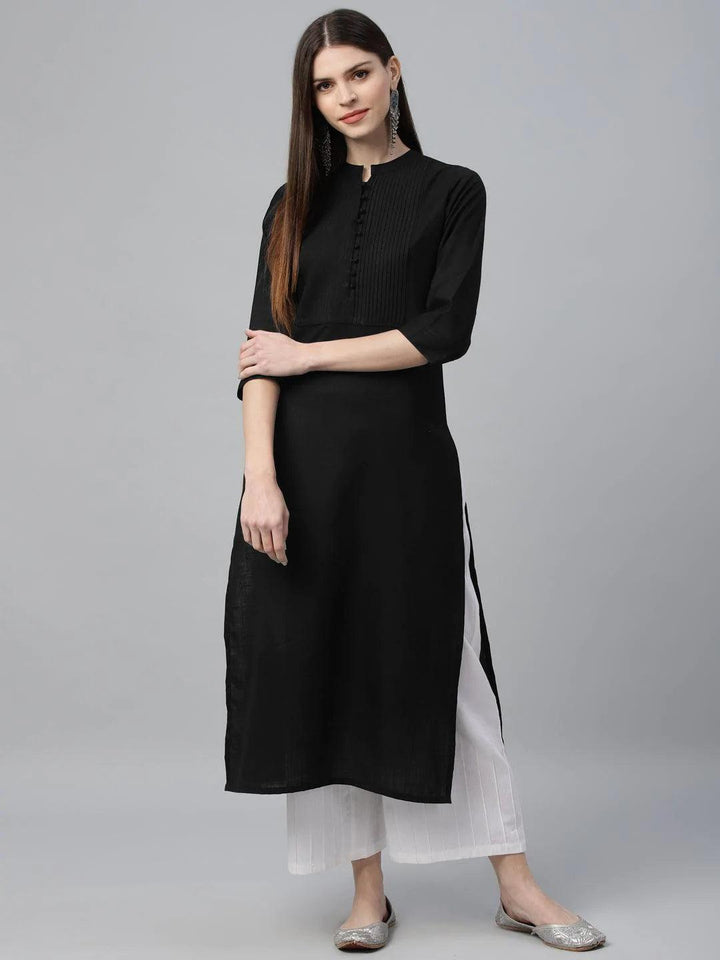 Black Solid Cotton Kurta - ShopLibas