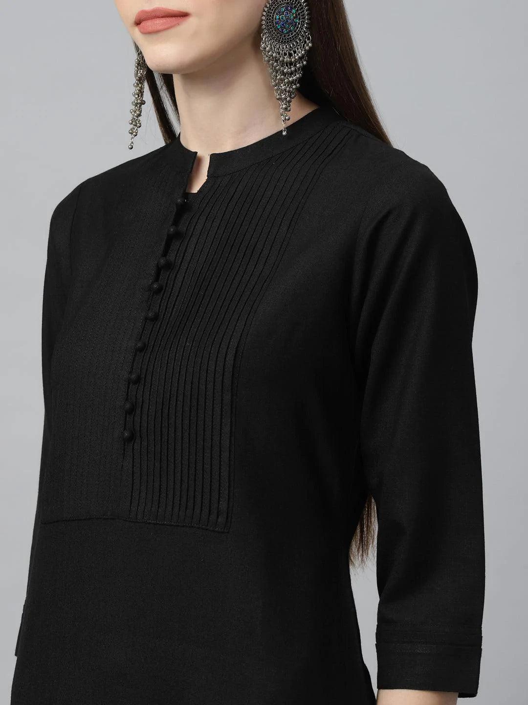 Black Solid Cotton Kurta - ShopLibas