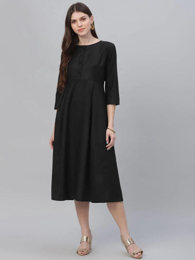 Black Solid Cotton Dress - ShopLibas