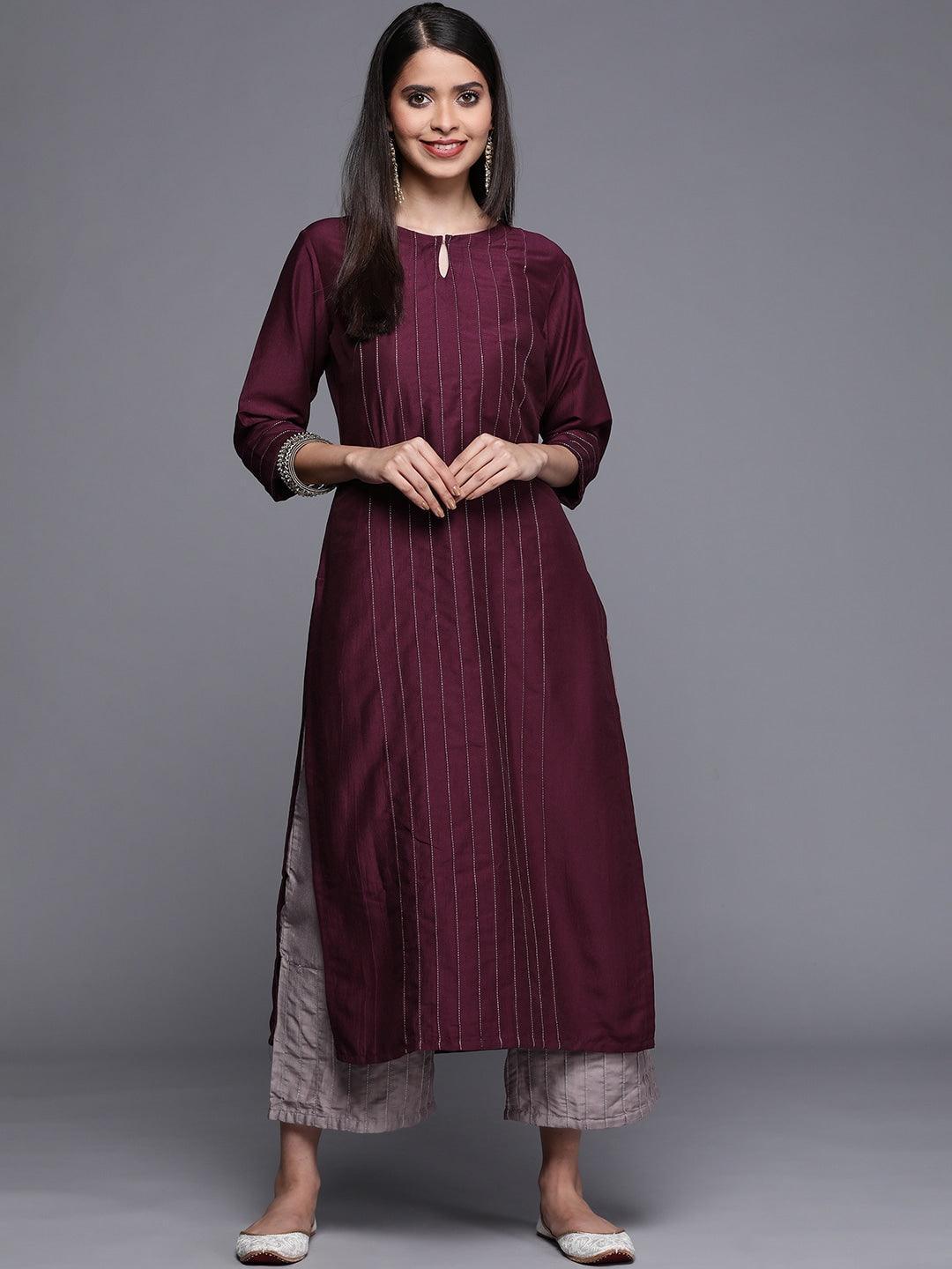 Purple Solid Chanderi Silk Kurta - ShopLibas