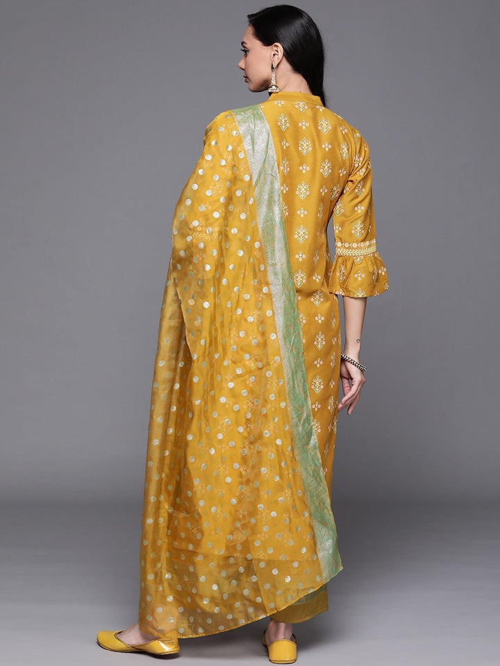 Yellow Printed Silk Blend Suit Set - ShopLibas