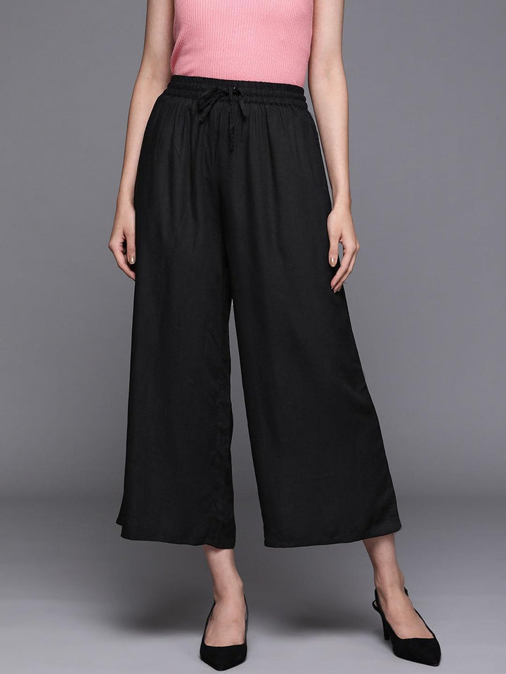 Black Solid Rayon Palazzos - ShopLibas