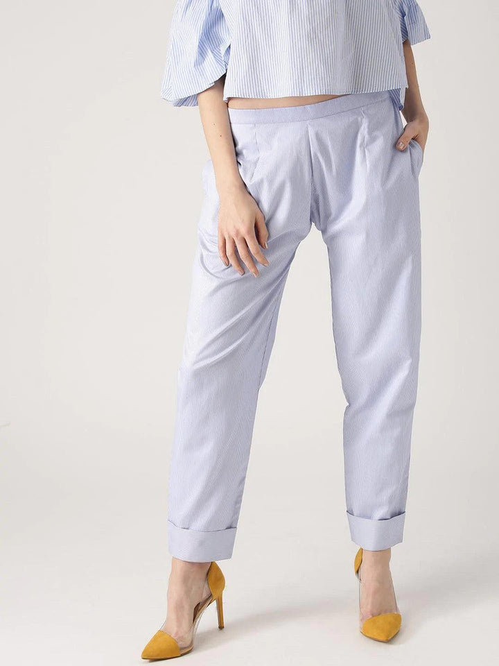 Blue Striped Polyester Trousers - ShopLibas