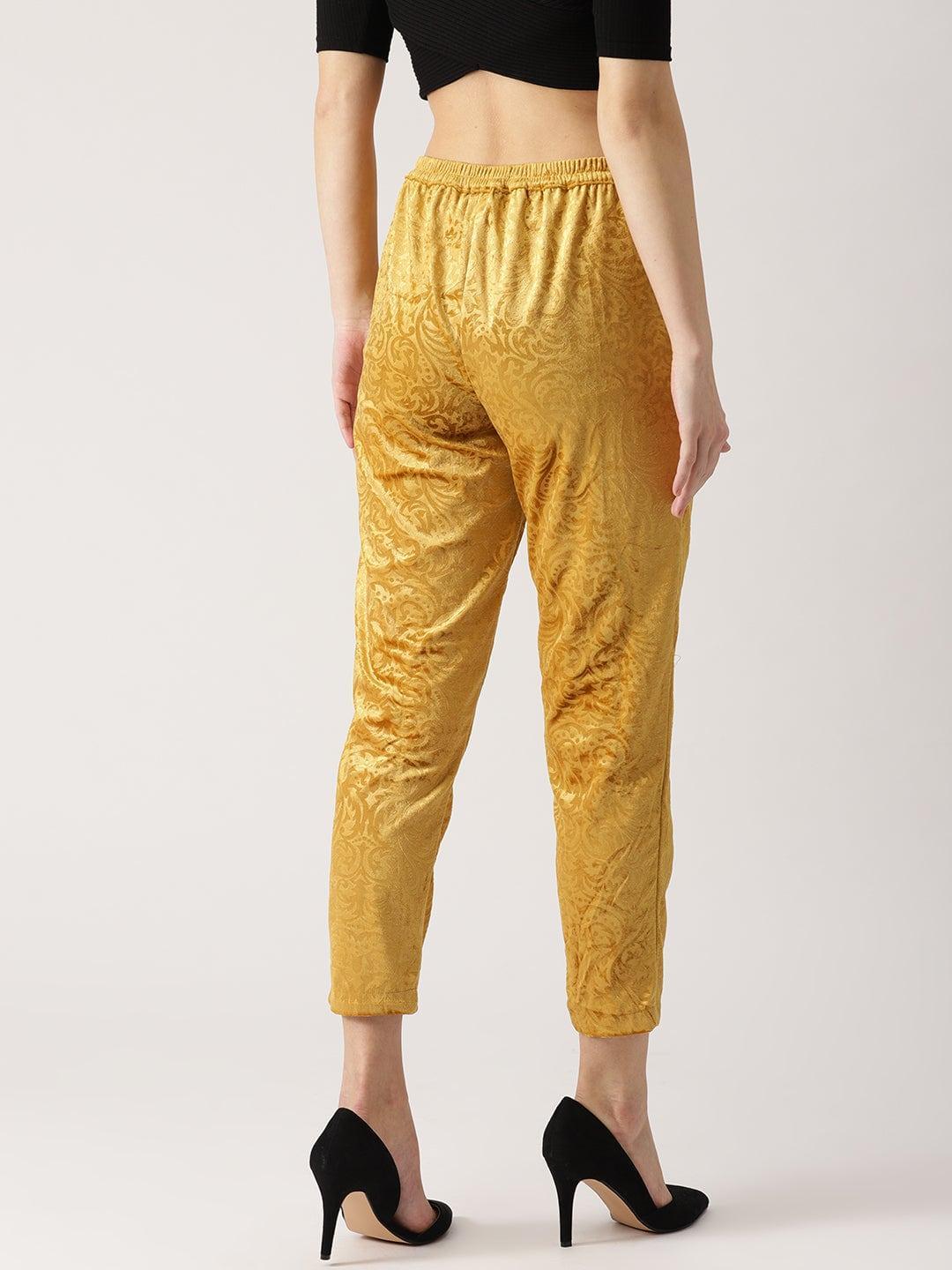 Yellow Abstract Polyester Trousers - ShopLibas