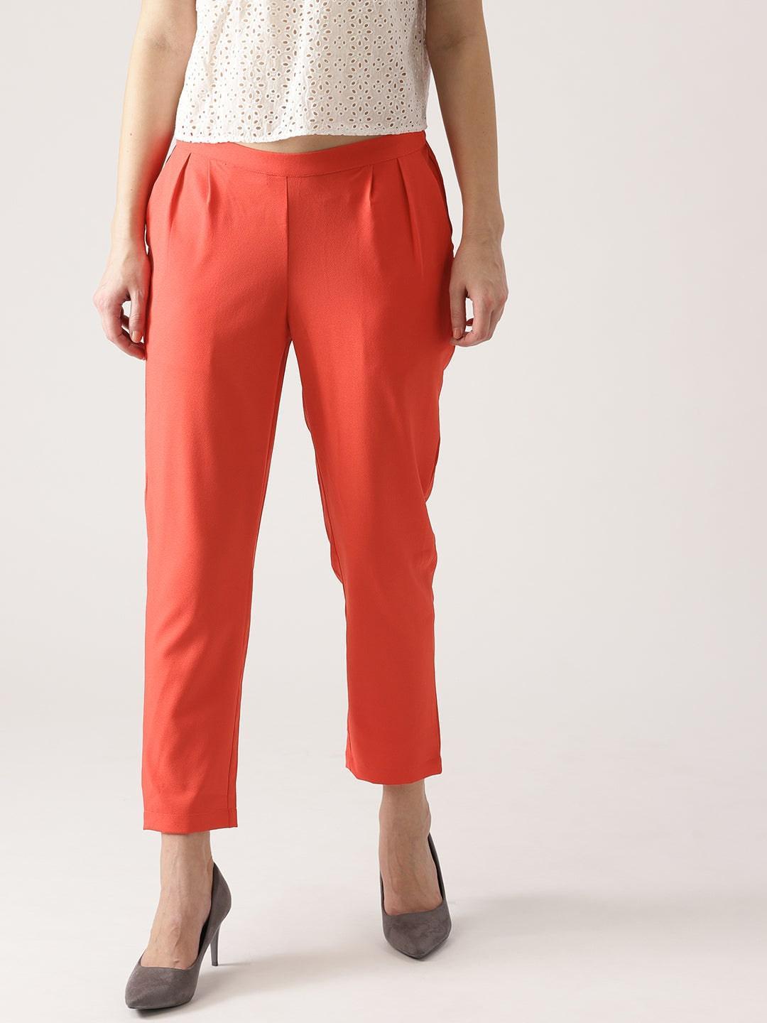 Pink Solid Polyester Trousers - ShopLibas