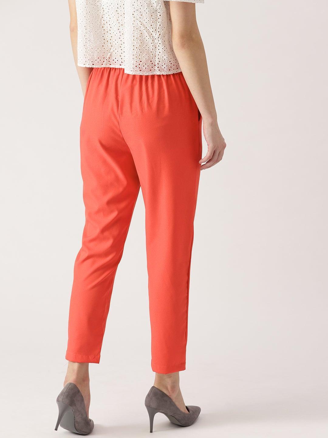 Pink Solid Polyester Trousers - ShopLibas