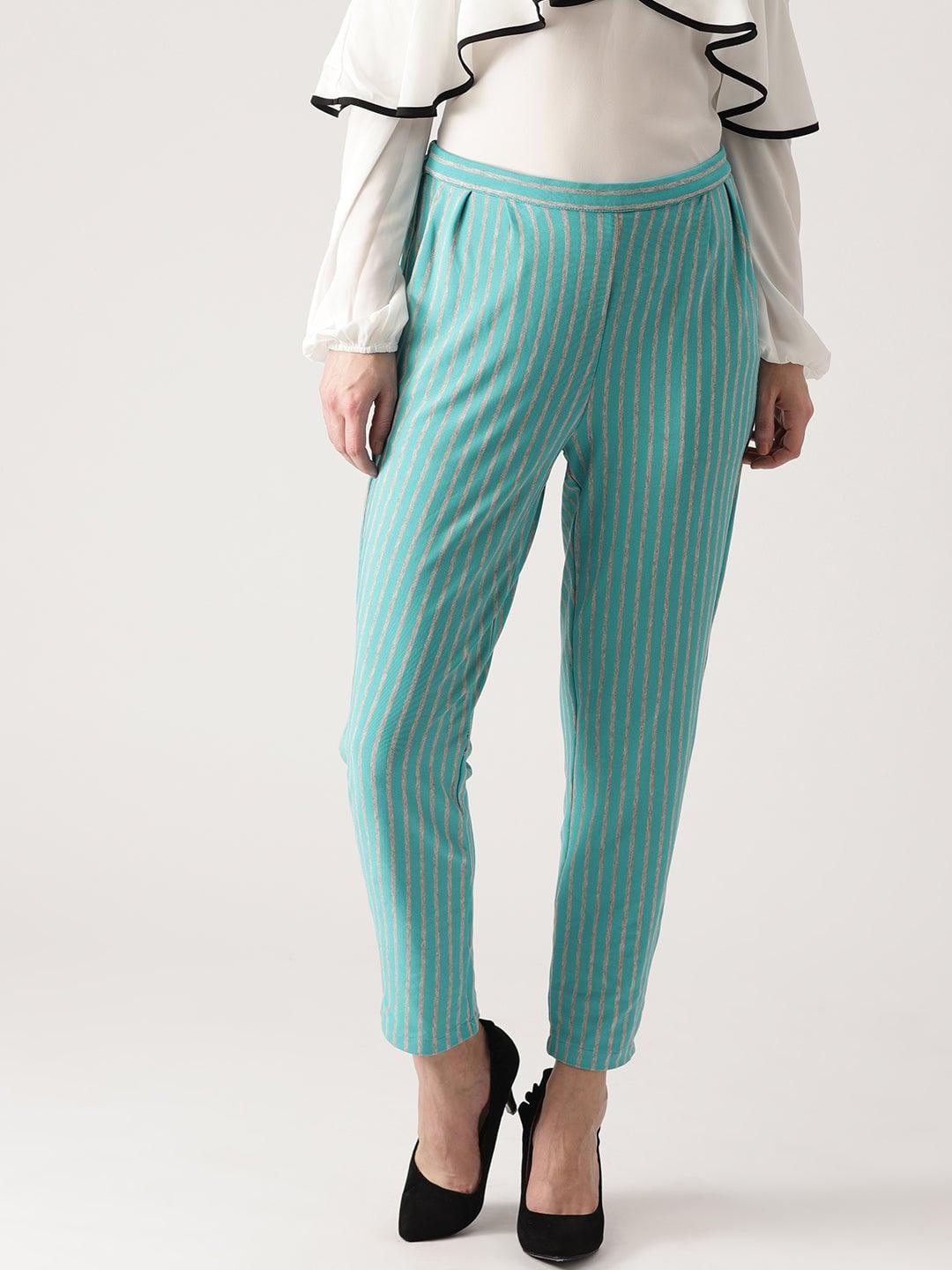 Blue Striped Polyester Trousers - ShopLibas