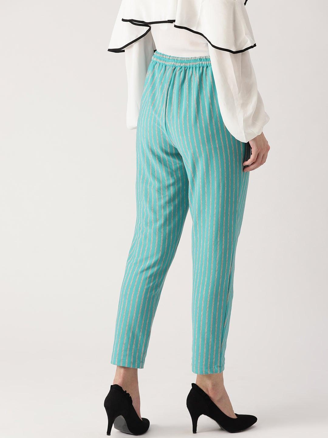 Blue Striped Polyester Trousers - ShopLibas