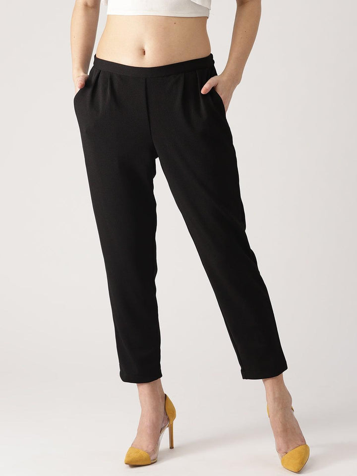 Black Solid Polyester Trousers - ShopLibas