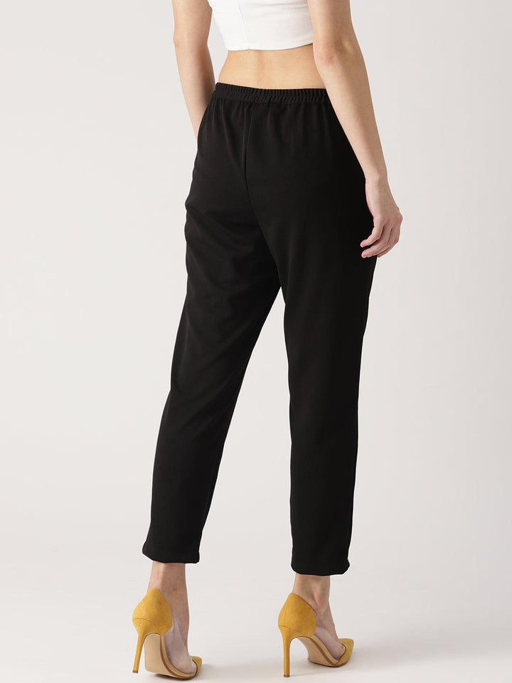Black Solid Polyester Trousers - ShopLibas