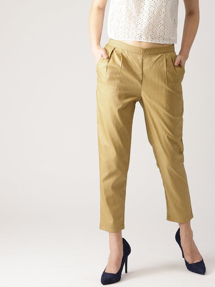 Beige Checkered Polyester Trousers - ShopLibas