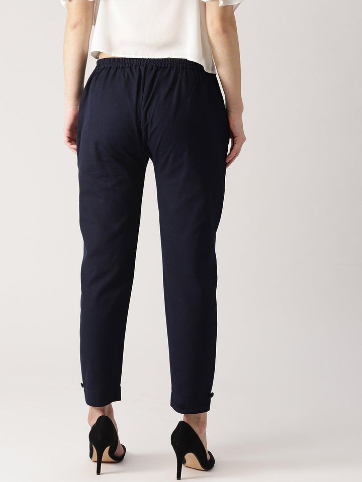 Blue Solid Cotton Trousers
