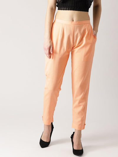 Orange Solid Cotton Trousers - ShopLibas