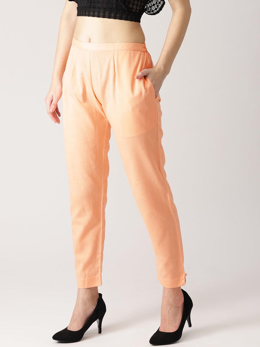 Orange Solid Cotton Trousers - ShopLibas 