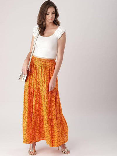 Yellow Printed Cotton Skirt - ShopLibas