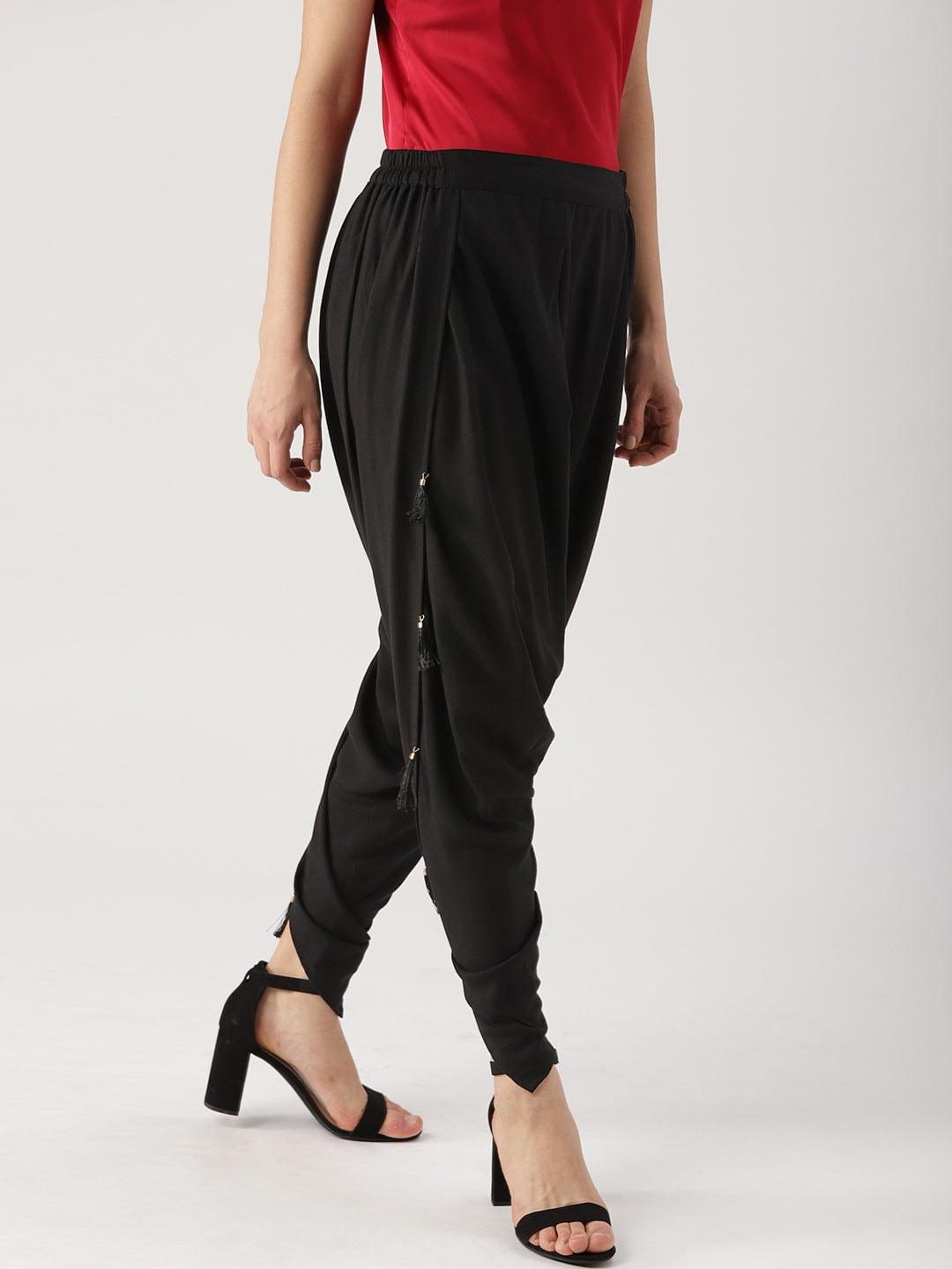 Black Solid Rayon Dhotis - ShopLibas