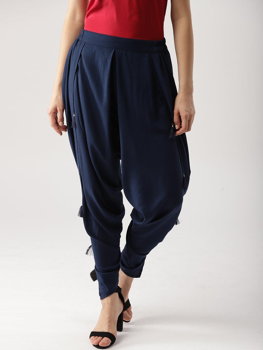 Blue Solid Rayon Dhotis - ShopLibas