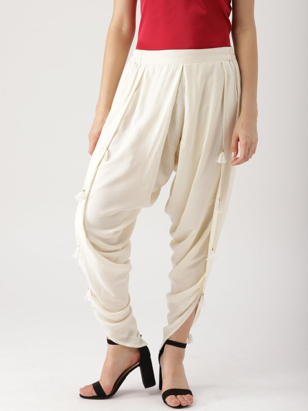 White Solid Rayon Dhotis - ShopLibas