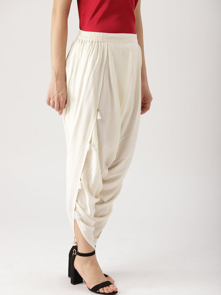 White Solid Rayon Dhotis - ShopLibas