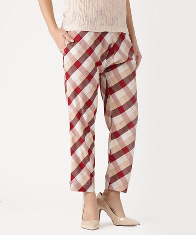 White Checkered Polyester Trousers - ShopLibas