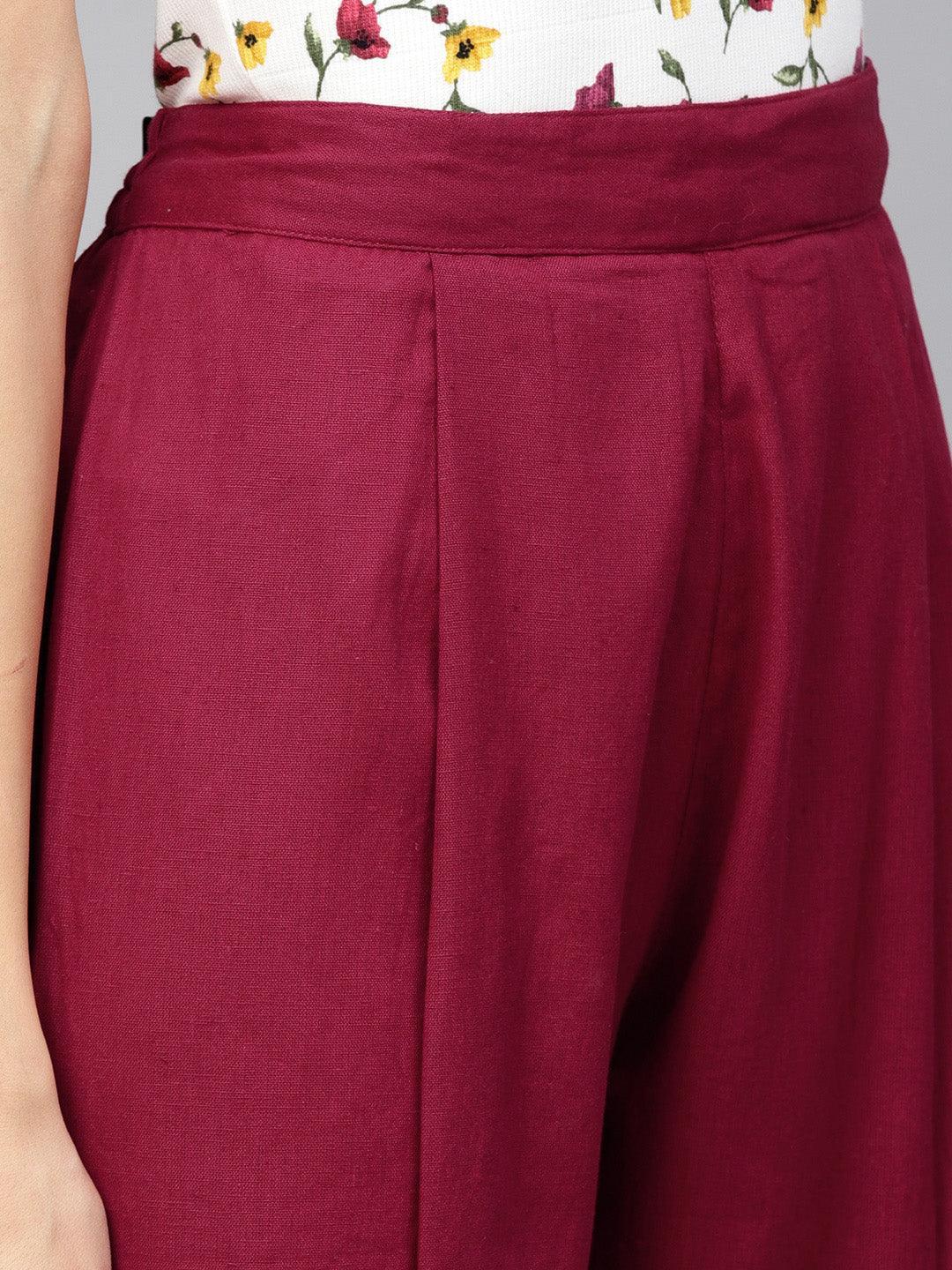 Maroon Solid Cotton Trousers - ShopLibas 