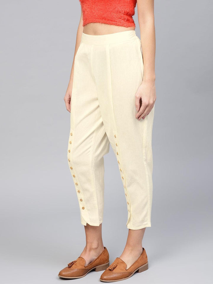 White Solid Cotton Trousers
