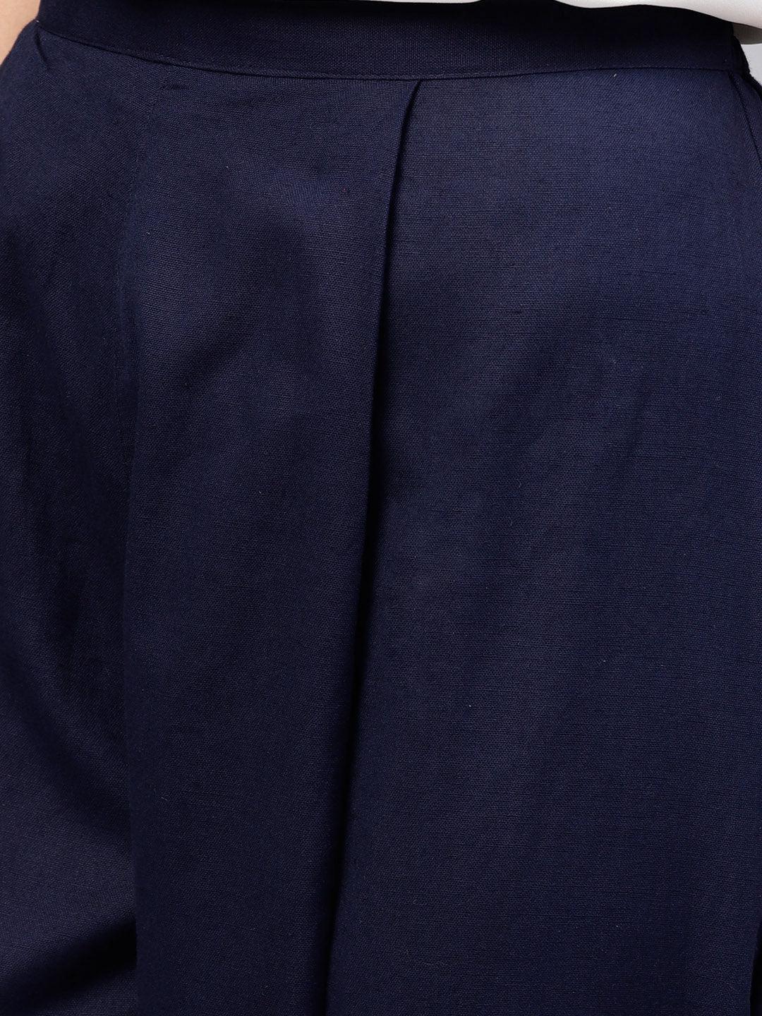 Blue Solid Cotton Trousers - ShopLibas