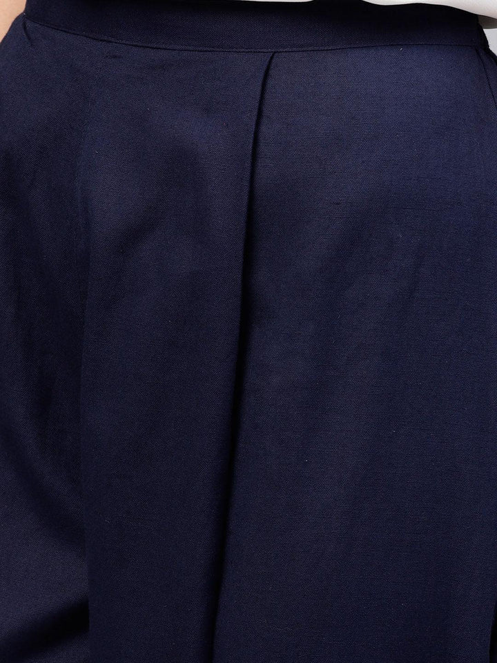 Blue Solid Cotton Trousers - ShopLibas