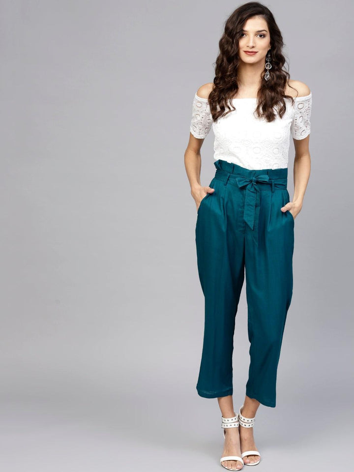 Blue Solid Rayon Trousers