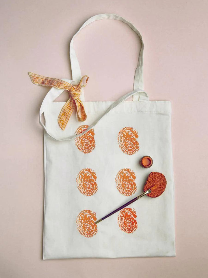 Libas DIY Tote Bag with Orange Color Printed Pattern Inside