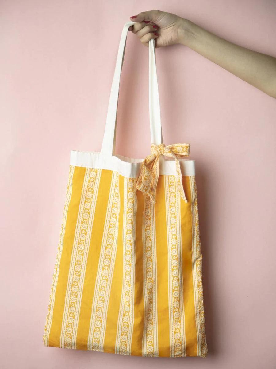 Libas DIY Tote Bag with Orange Color Printed Pattern Inside - ShopLibas