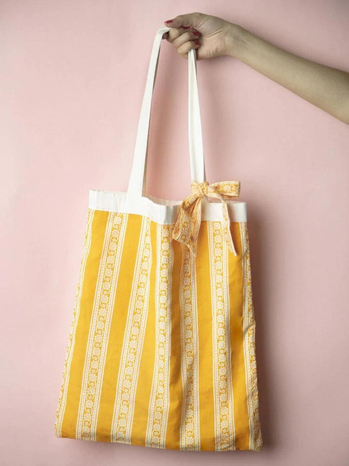 Libas DIY Tote Bag with Orange Color Printed Pattern Inside