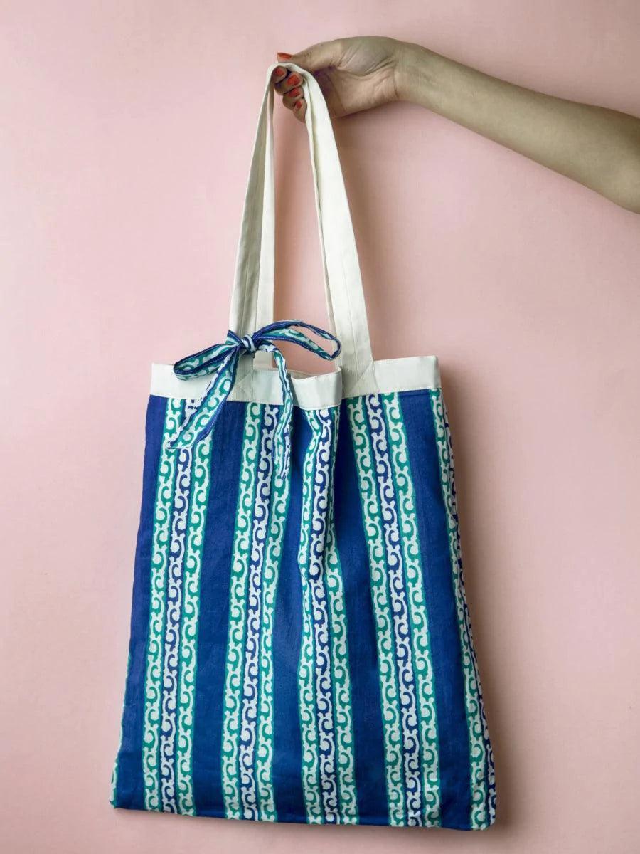 Libas DIY Tote Bag with Blue Color Printed Pattern Inside - ShopLibas