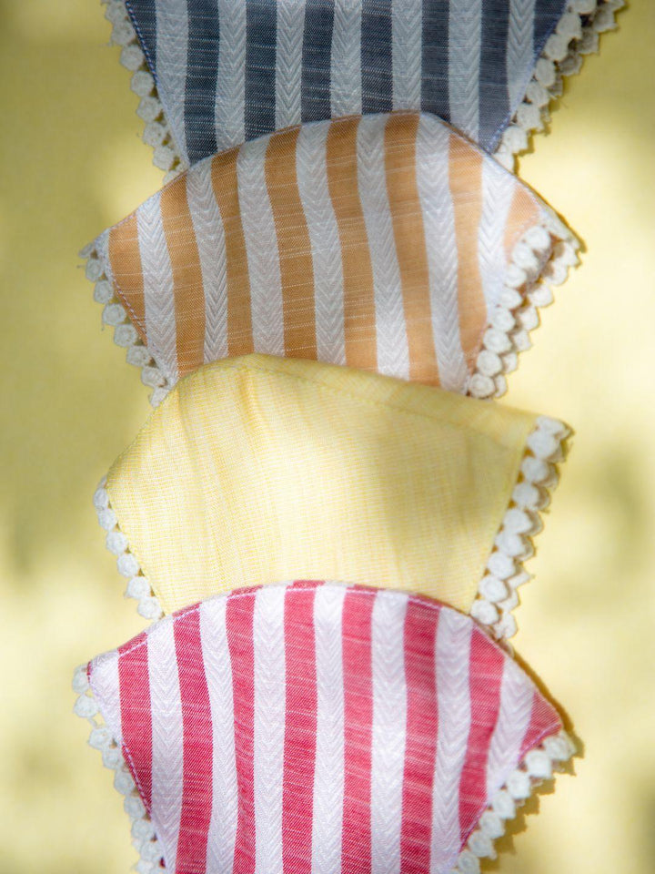 Libas Multicolored Up-cycled Cotton Masks with Lace and Stripes ( Pack of 4 ) - ShopLibas