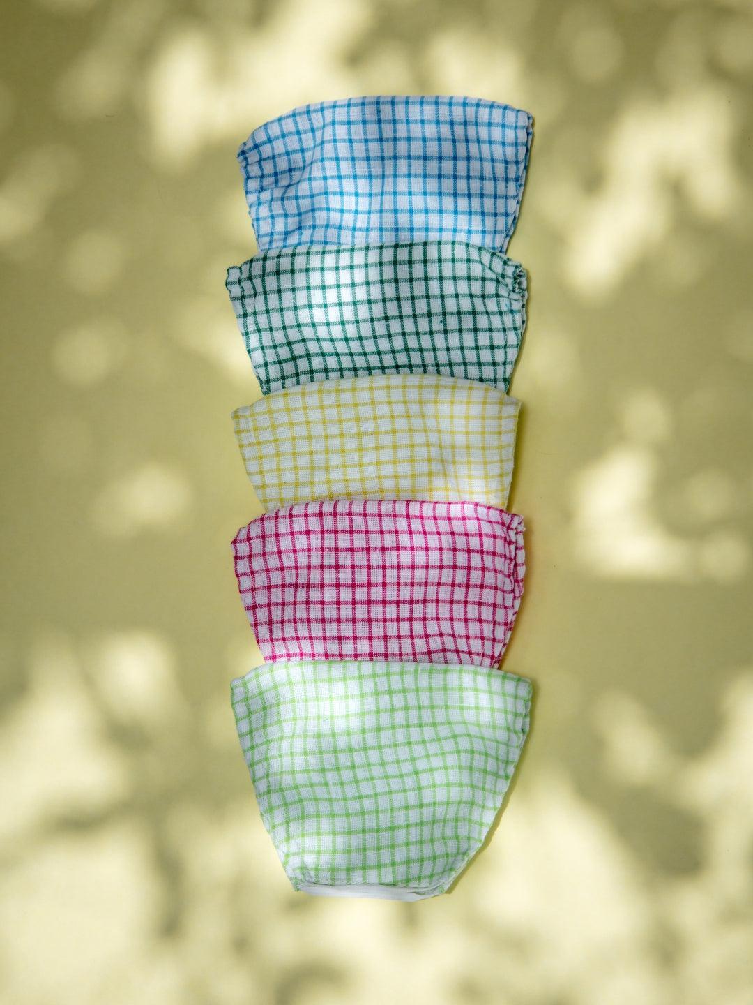Libas Multicolored Up-cycled Cotton Masks with Checkered Pattern ( Pack of 5 ) - ShopLibas