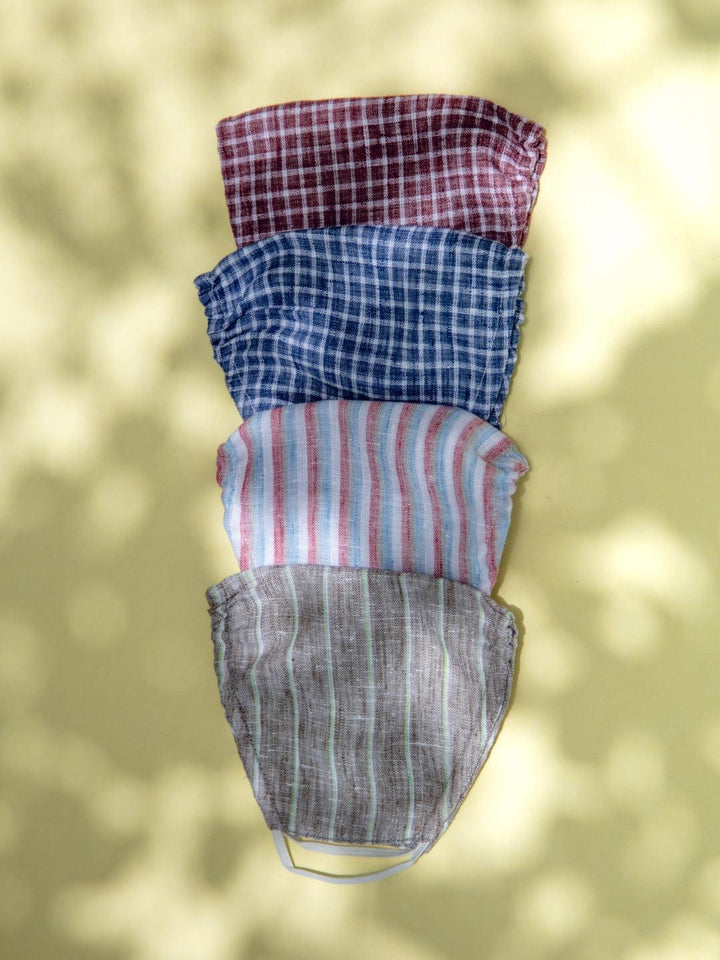 Libas Multicolored Up-cycled Cotton Masks with Stripes and Checkered Pattern ( Pack of 4 ) - ShopLibas