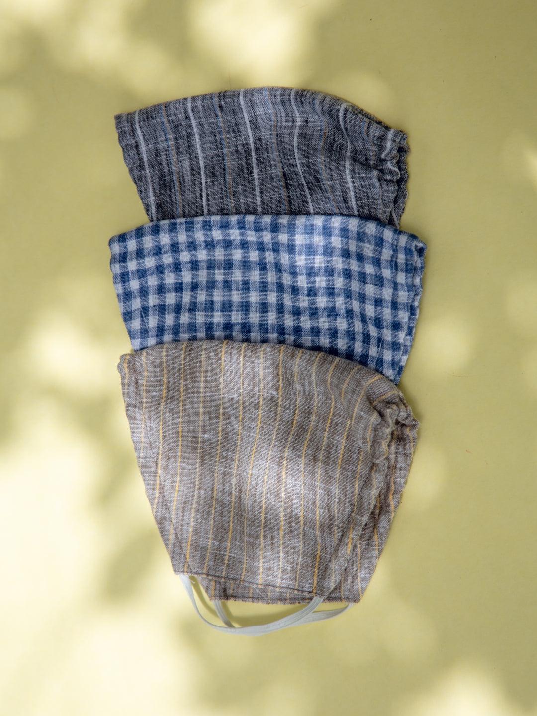 Libas Multicolored Up-cycled Cotton Masks with Checks and Stripes ( Pack of 3 ) - ShopLibas
