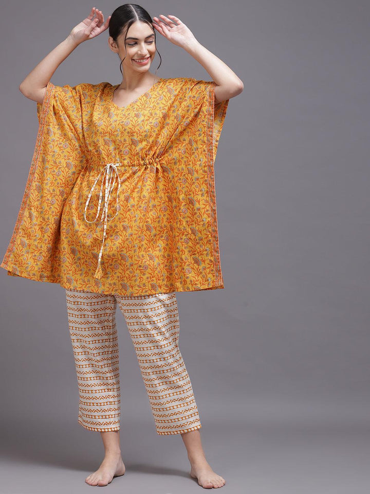 Yellow Printed Cotton Night Suit - ShopLibas