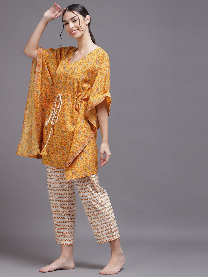 Yellow Printed Cotton Night Suit - ShopLibas