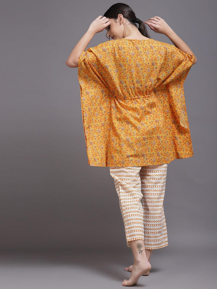 Yellow Printed Cotton Night Suit - ShopLibas