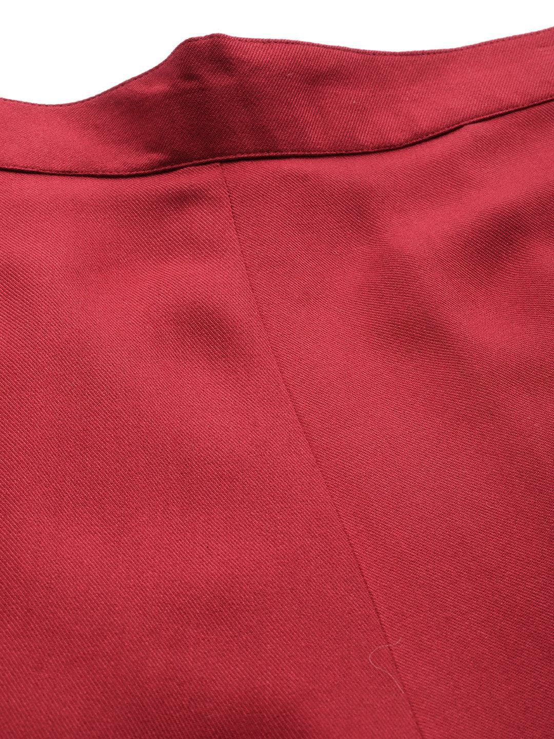 Red Solid Pashmina Wool Trousers - ShopLibas 